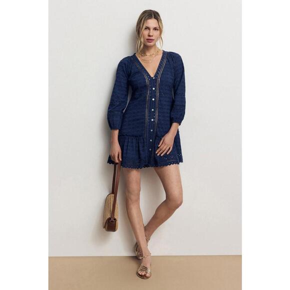 Area Stars Dresses & Skirts - Area Stars Blue Mirabella Eyelet Dress Size M with Tear and Discoloration